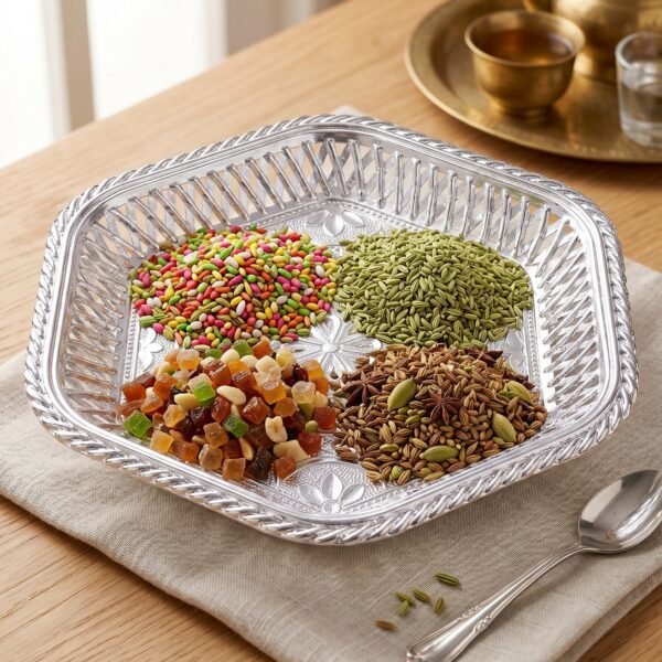 Decorative Silver Serving Tray – Traditional Embossed Floral Design