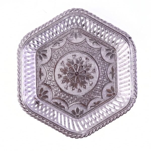 Decorative Silver Serving Tray – Traditional Embossed Floral Design