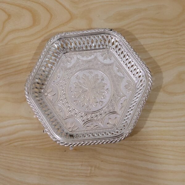 Decorative Silver Serving Tray – Traditional Embossed Floral Design