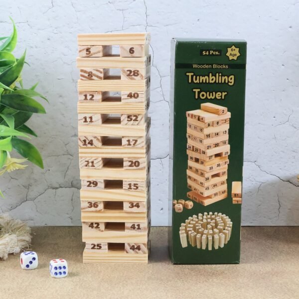 Tumbling Tower Wooden Blocks – 54-Piece Numbered Game Set