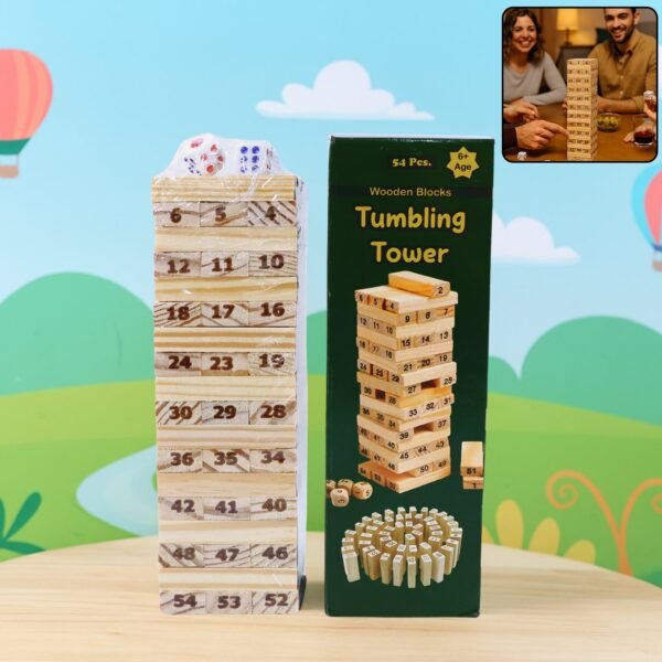 Tumbling Tower Wooden Blocks – 54-Piece Numbered Game Set