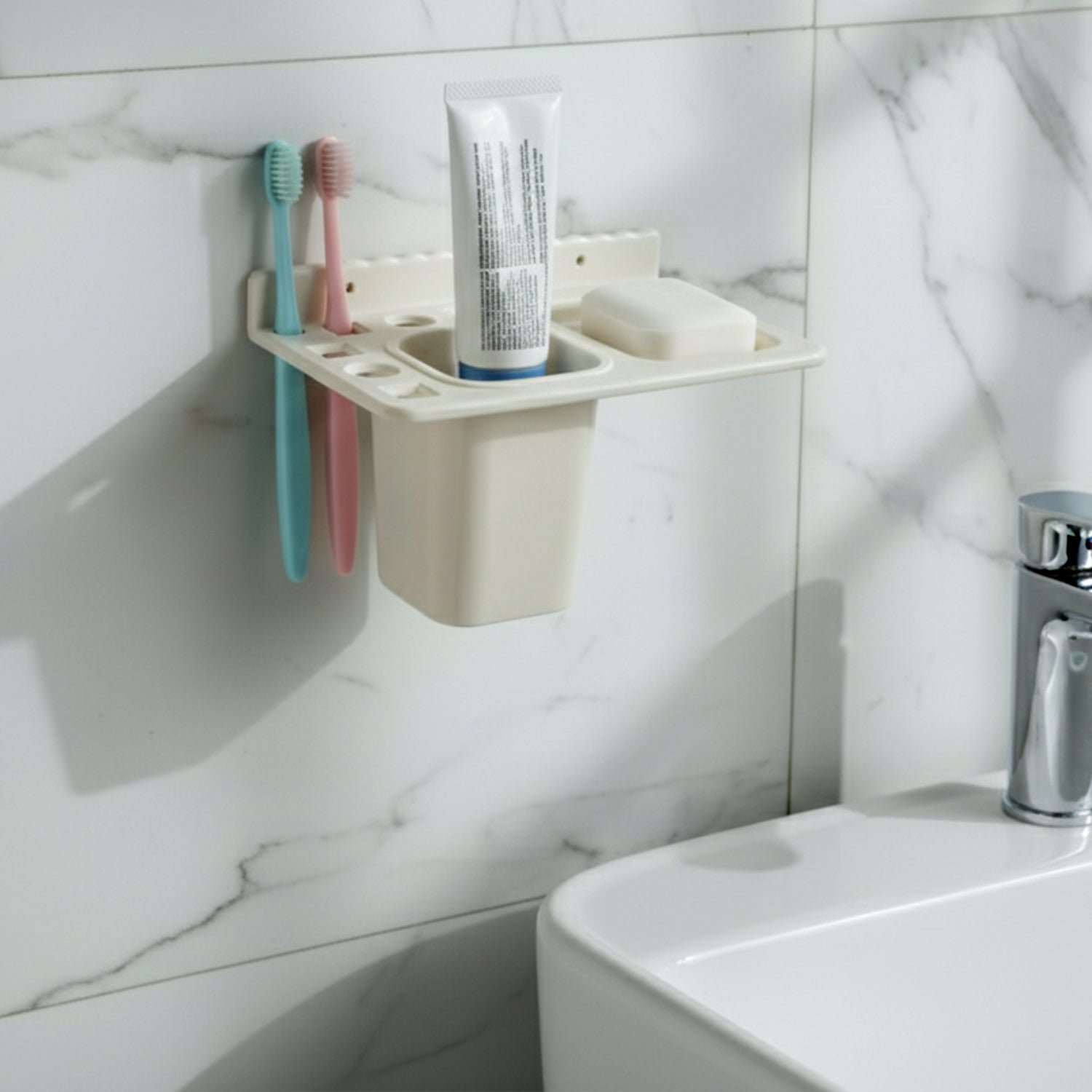 TuthbrushHolder-02 Wall Mounted Toothbrush Holder – 3in1 Multi-Compartment Organizer