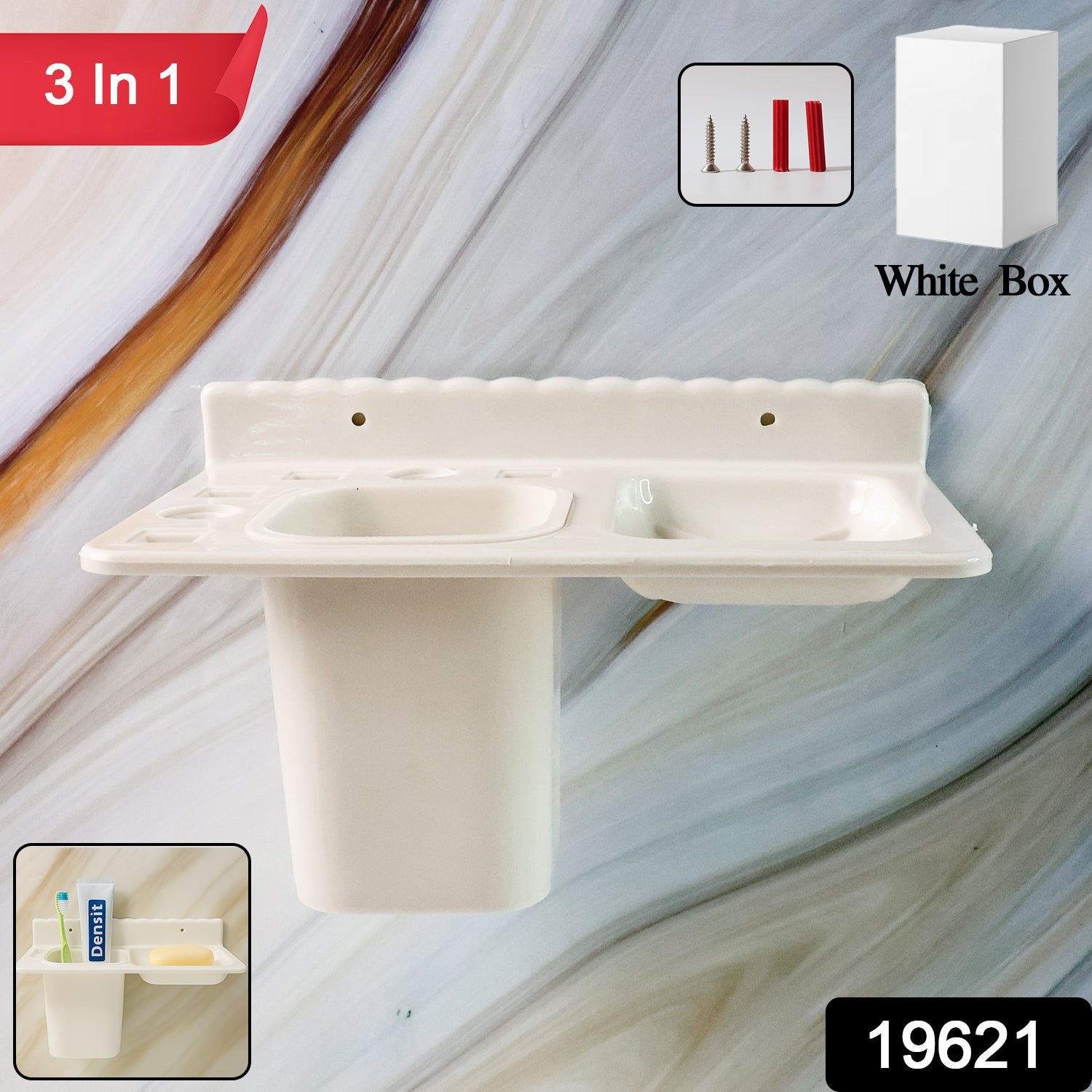 TuthbrushHolder-WSKU-01 Wall Mounted Toothbrush Holder – 3in1 Multi-Compartment Organizer