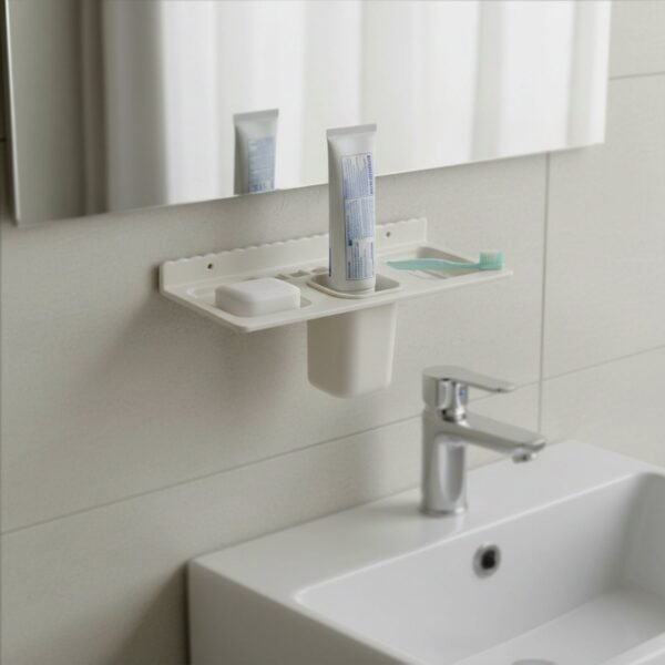Wall-Mounted Bathroom Organizer – 4-in-1 Space Saver
