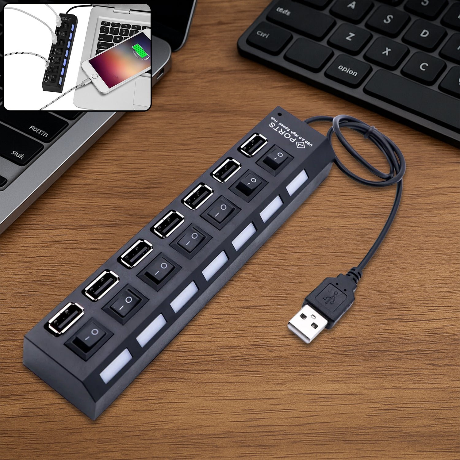 7 Port USB Hub – 7-in-1 Individual Switches, LED Indicators | Compshop