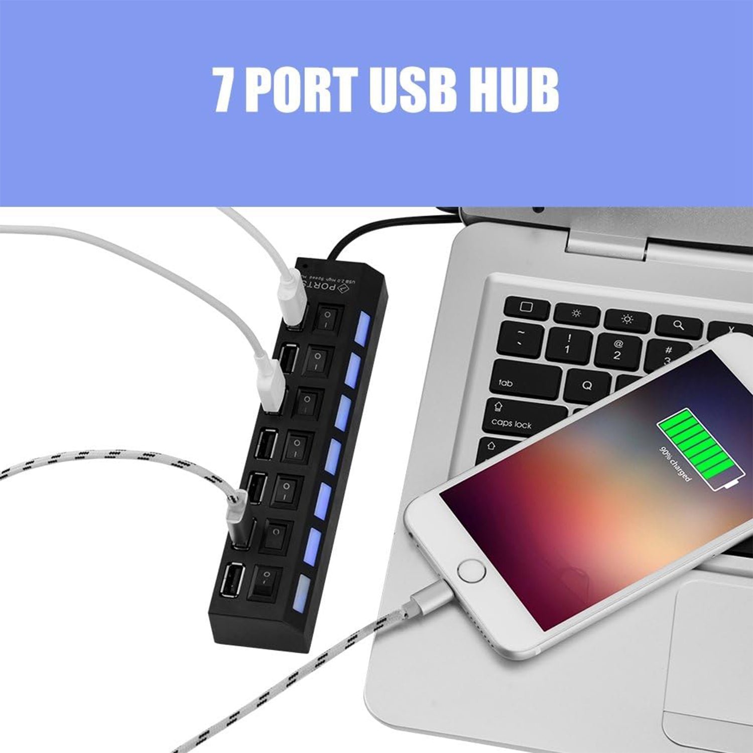 7 Port USB Hub – 7-in-1 Individual Switches, LED Indicators | Compshop