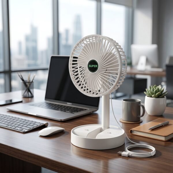 Portable Foldable USB Desktop Fan with Adjustable Height Stand (1 Pc)