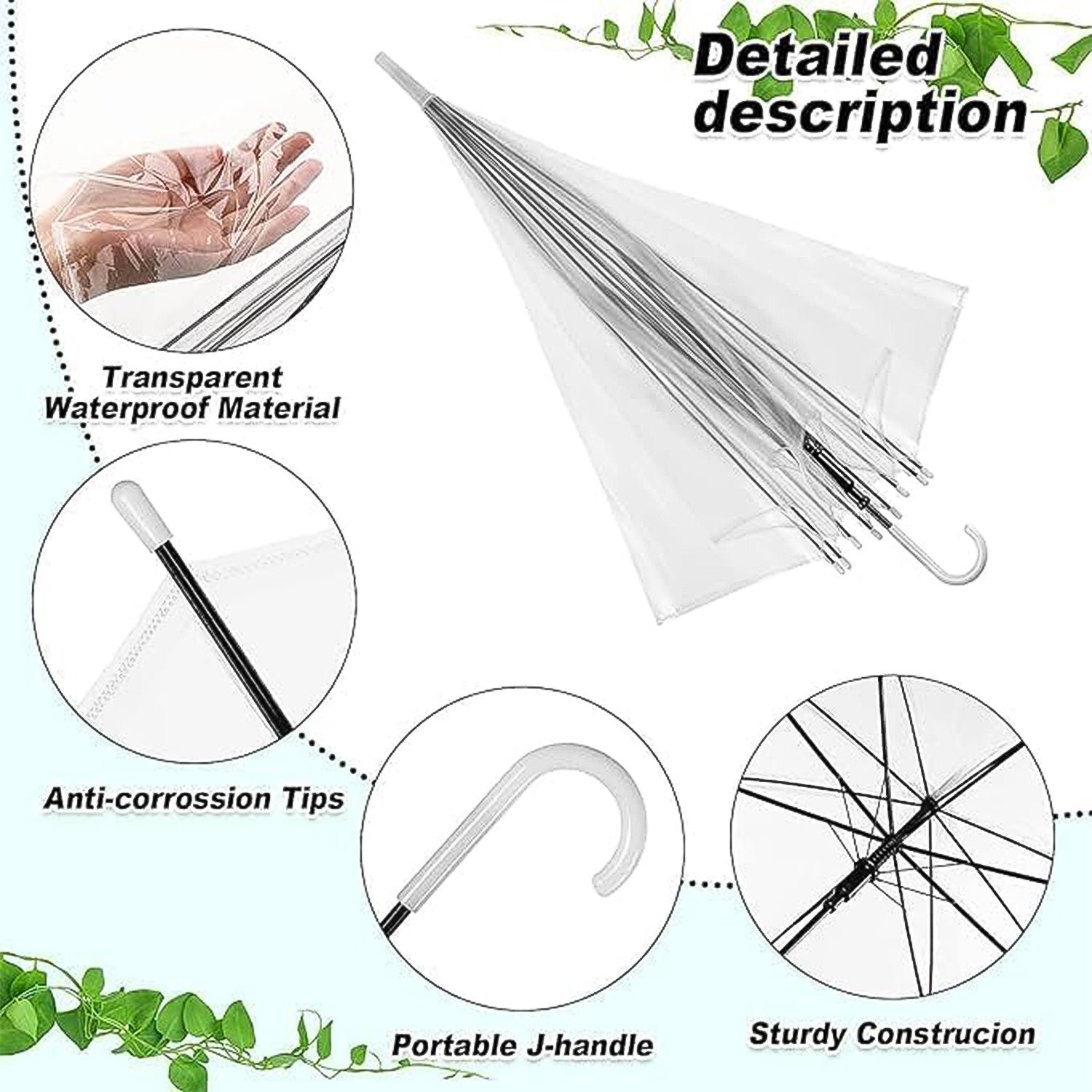 Transparent Dome Umbrella – Windproof with Comfortable Curved Handle