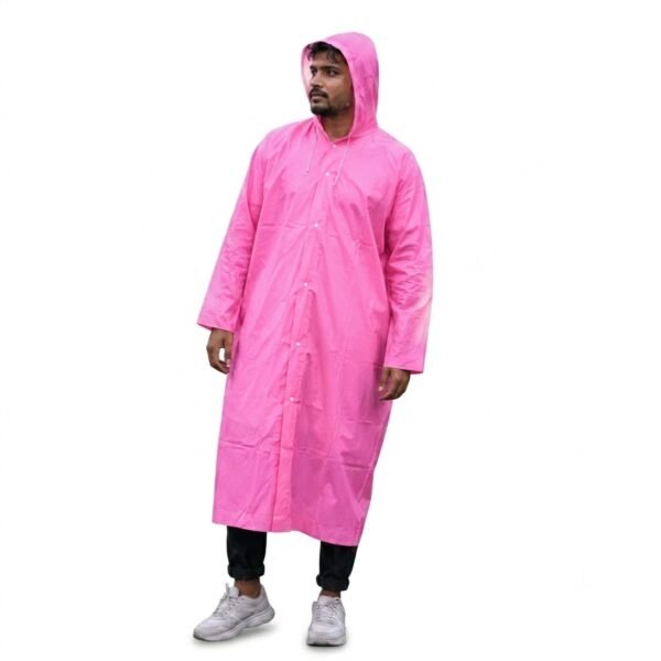 UnisexPinkRaincoat-04.jpg EVA Hooded Long Rain Coat – Monsoon Wear for Men & Women
