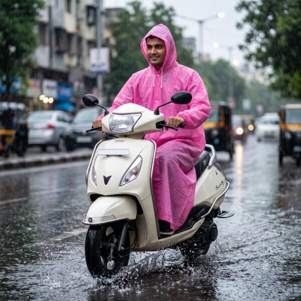 UnisexPinkRaincoat-05.jpg EVA Hooded Long Rain Coat – Monsoon Wear for Men & Women