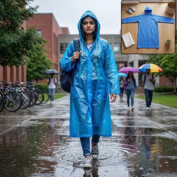 Blue EVA Hooded Rain Coat for Men & Women Monsoon Wear