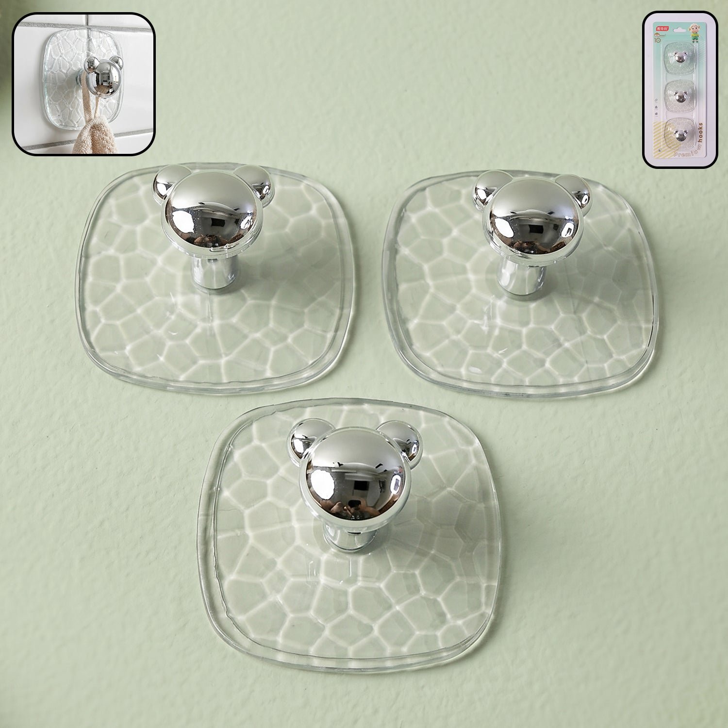 Adhesive Wall Hooks – Strong Clear Hold, No Damage 3 Pc Set
