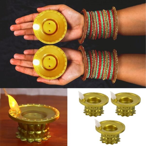 Water Sensor LED Diyas Set – Flameless Golden for Festive Decor