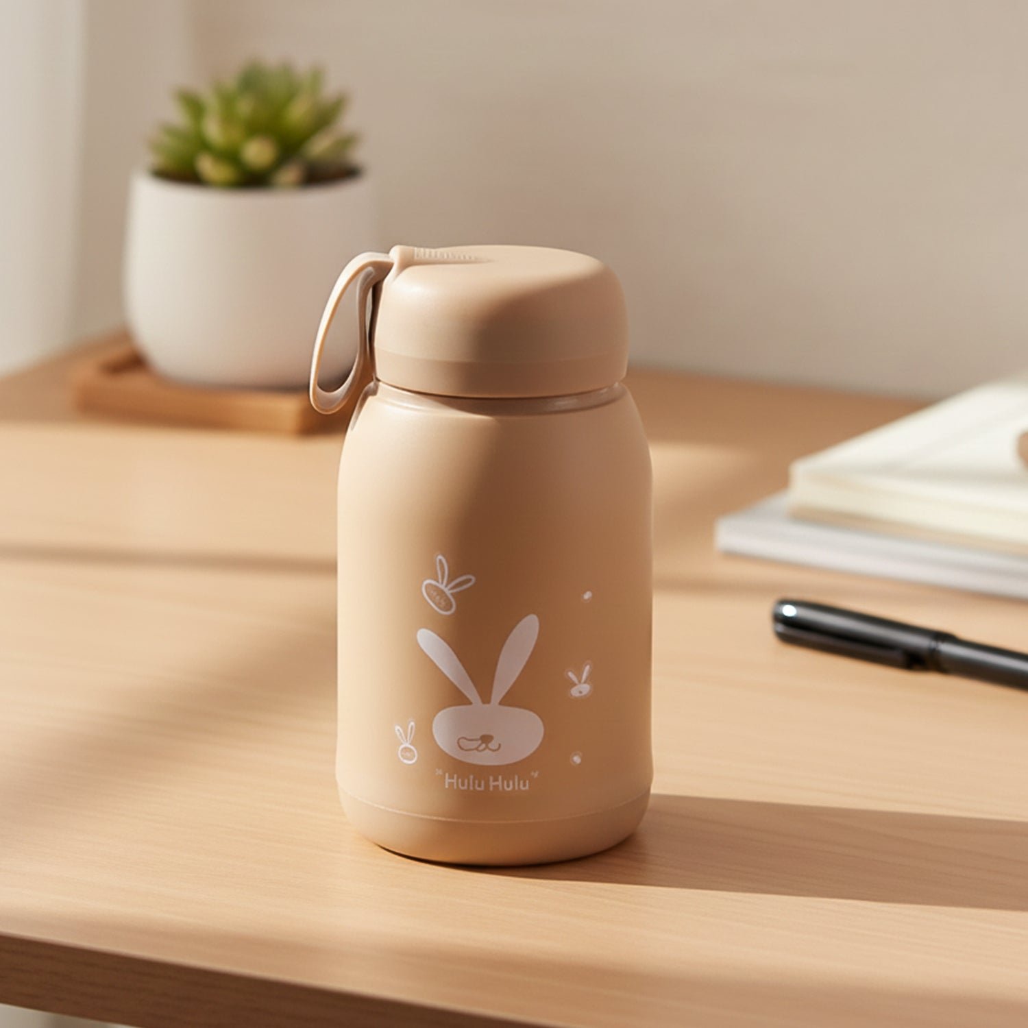 Bunny Print Glass Water Bottle – 330ML Leak-Resistant