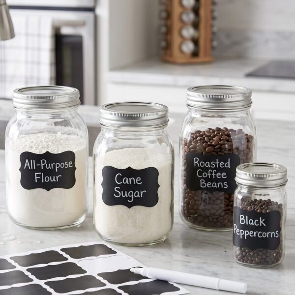 Waterproof-Stickers-for-Kitchen_2_-2 Fancy Shape Chalkboard Sticker Labels with Marker Pen, Jar Labels (1 Set)