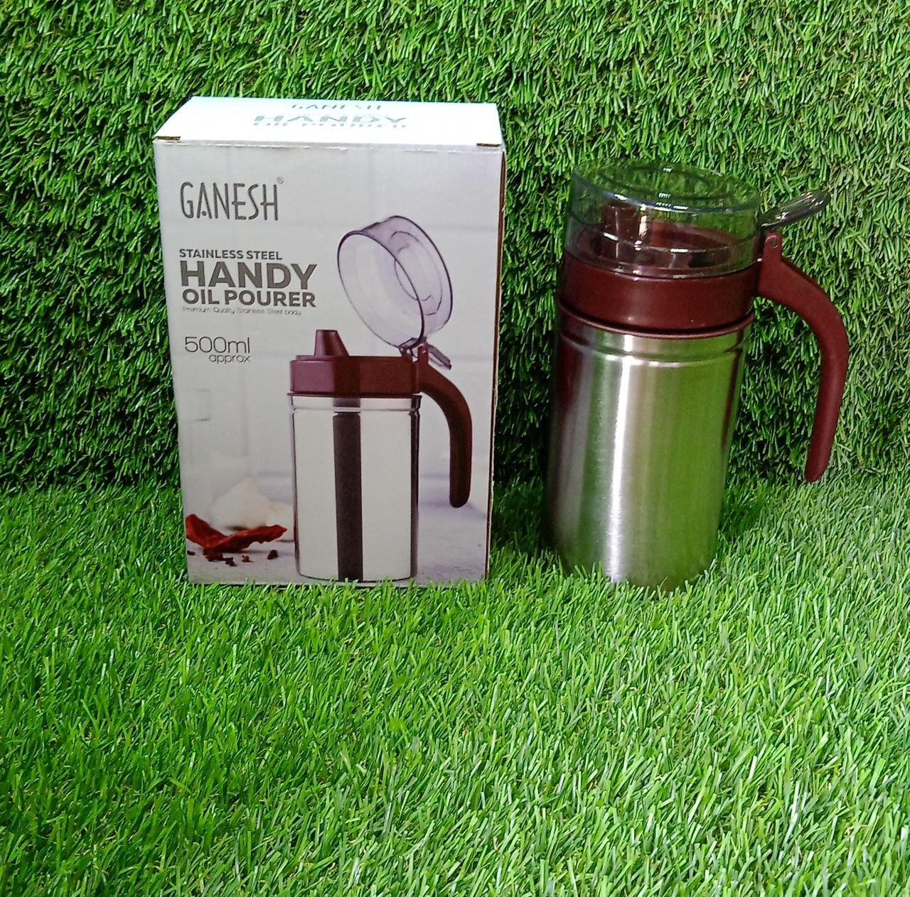 Stainless Steel Oil Dispenser – 500ml Anti-Drip | Ganesh