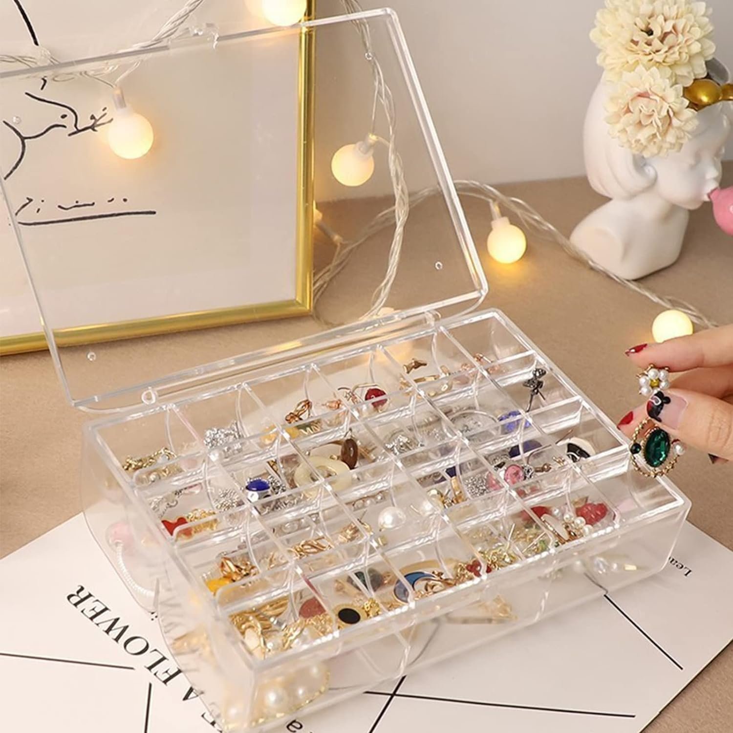 Acrylic Jewelry Box – 30 Compartment Dustproof Organizer | Organivo