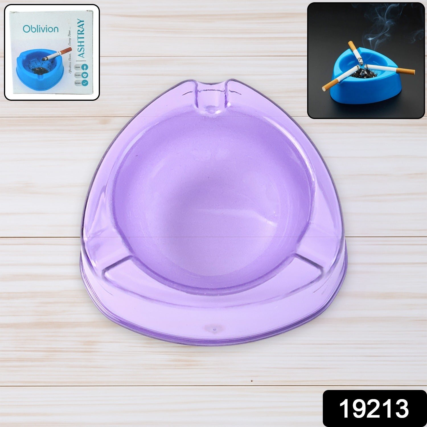 Transparent Purple Plastic Ashtray – Durable Heat-Resistant Design