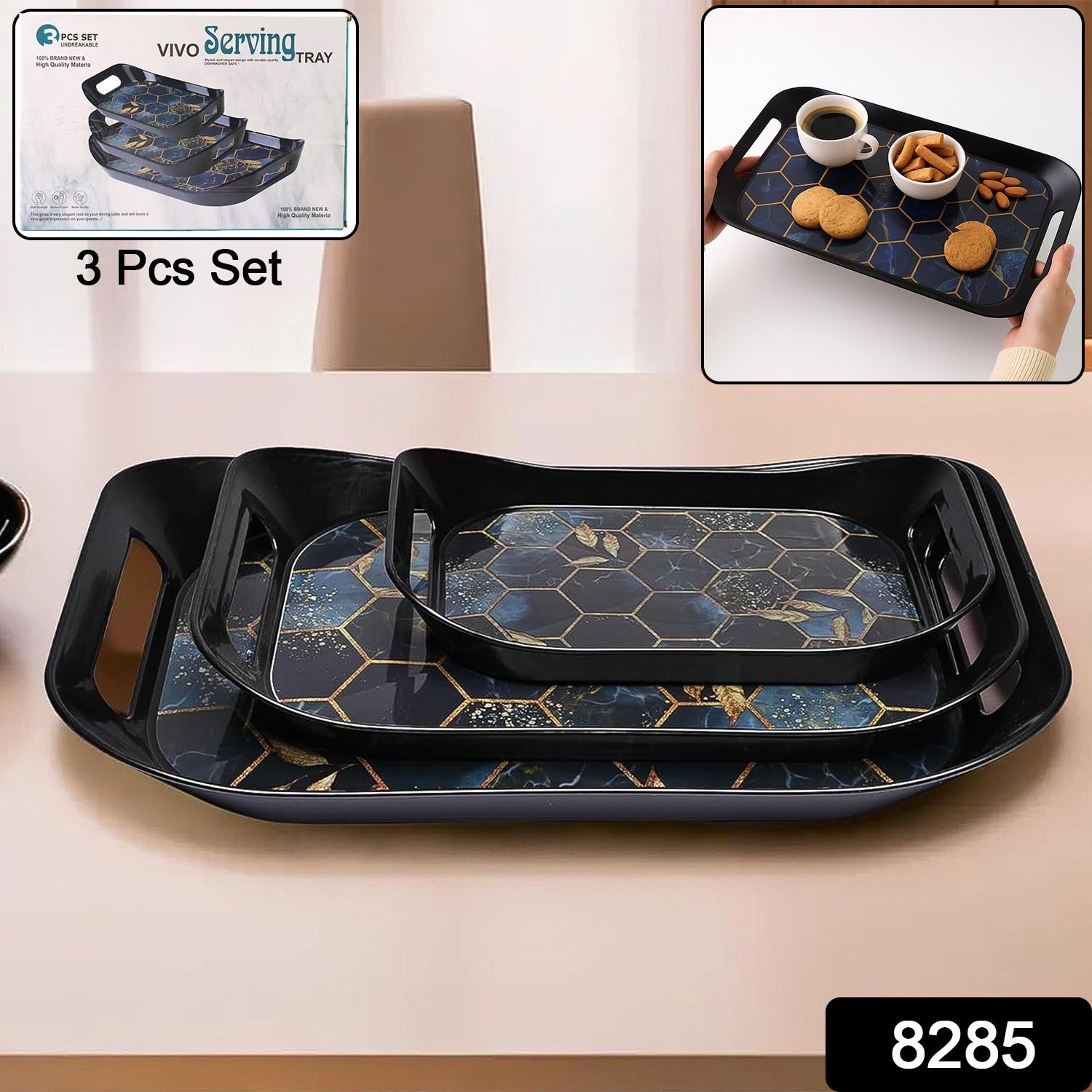 Plastic Serving Tray Set – Elegant Hexagonal 3-Piece Combo