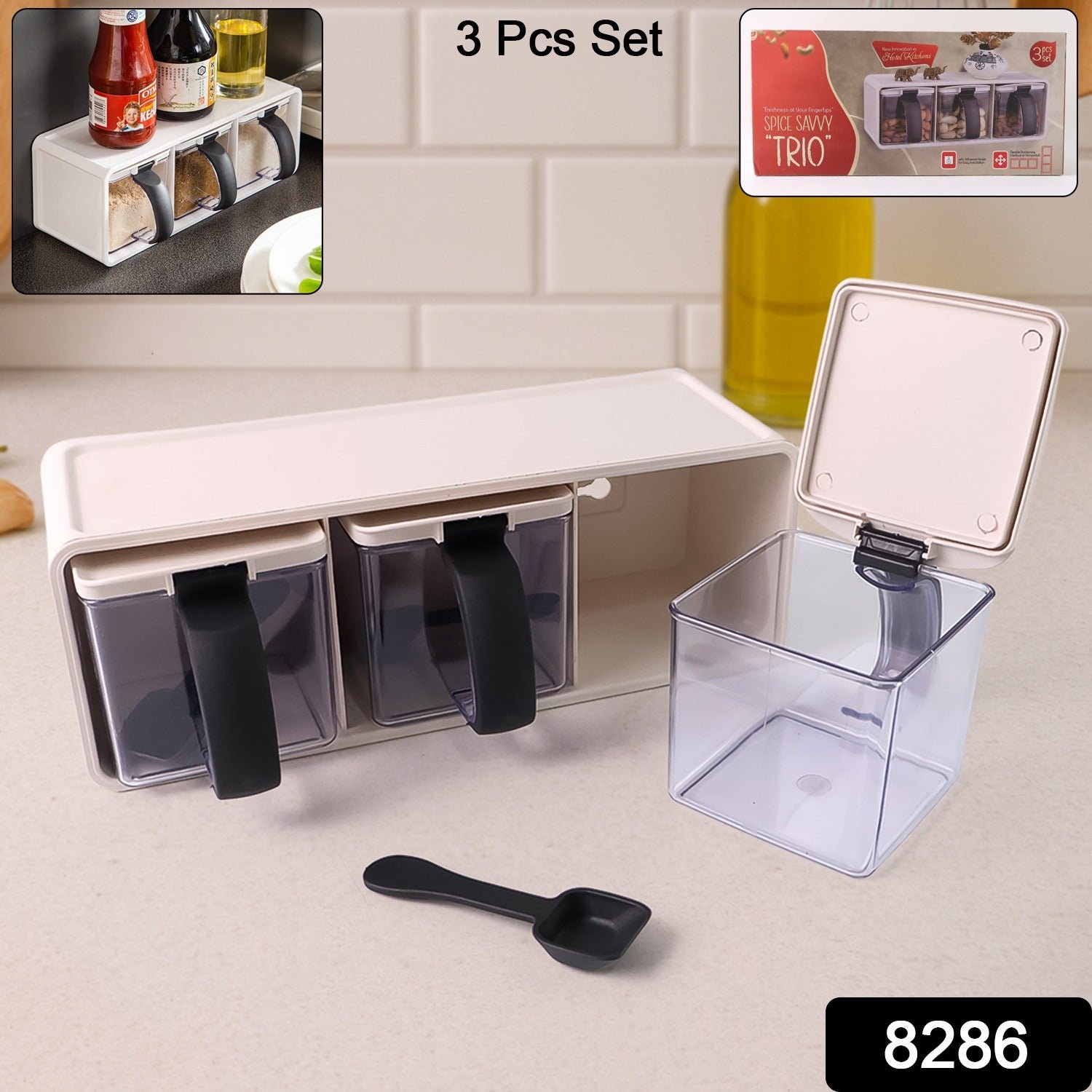 Modular Spice Storage Box Set – 3-Pc with Stand & Spoons