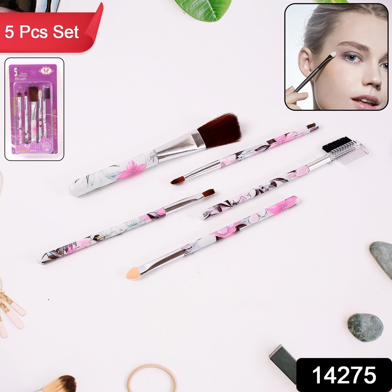 Makeup Brush Set – 5-Piece Floral Face, Eyes & Lips Kit