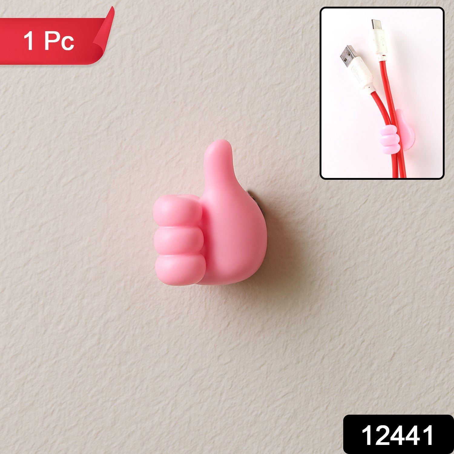 Hand-Shaped Wall Clip Holder – Pink Silicone Cable Organizer