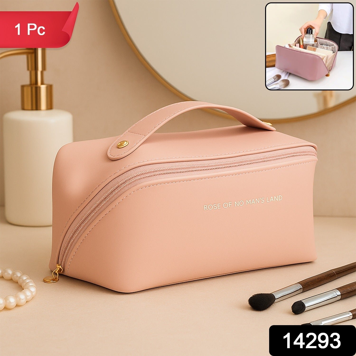 Travel Makeup Organizer Pouch – Waterproof Peach Zipper Bag