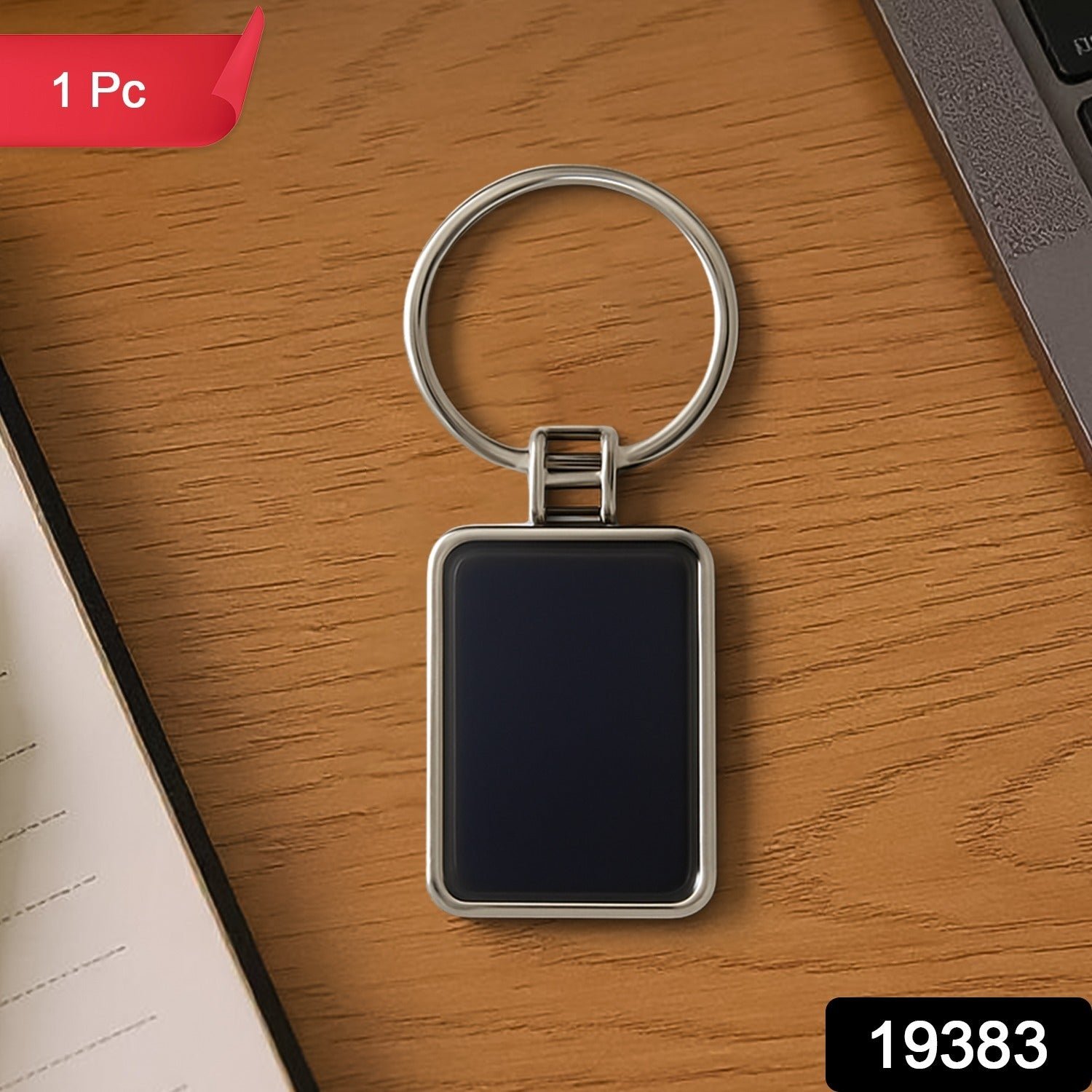 Rectangular Metal Keychain – Durable Black & Silver Design