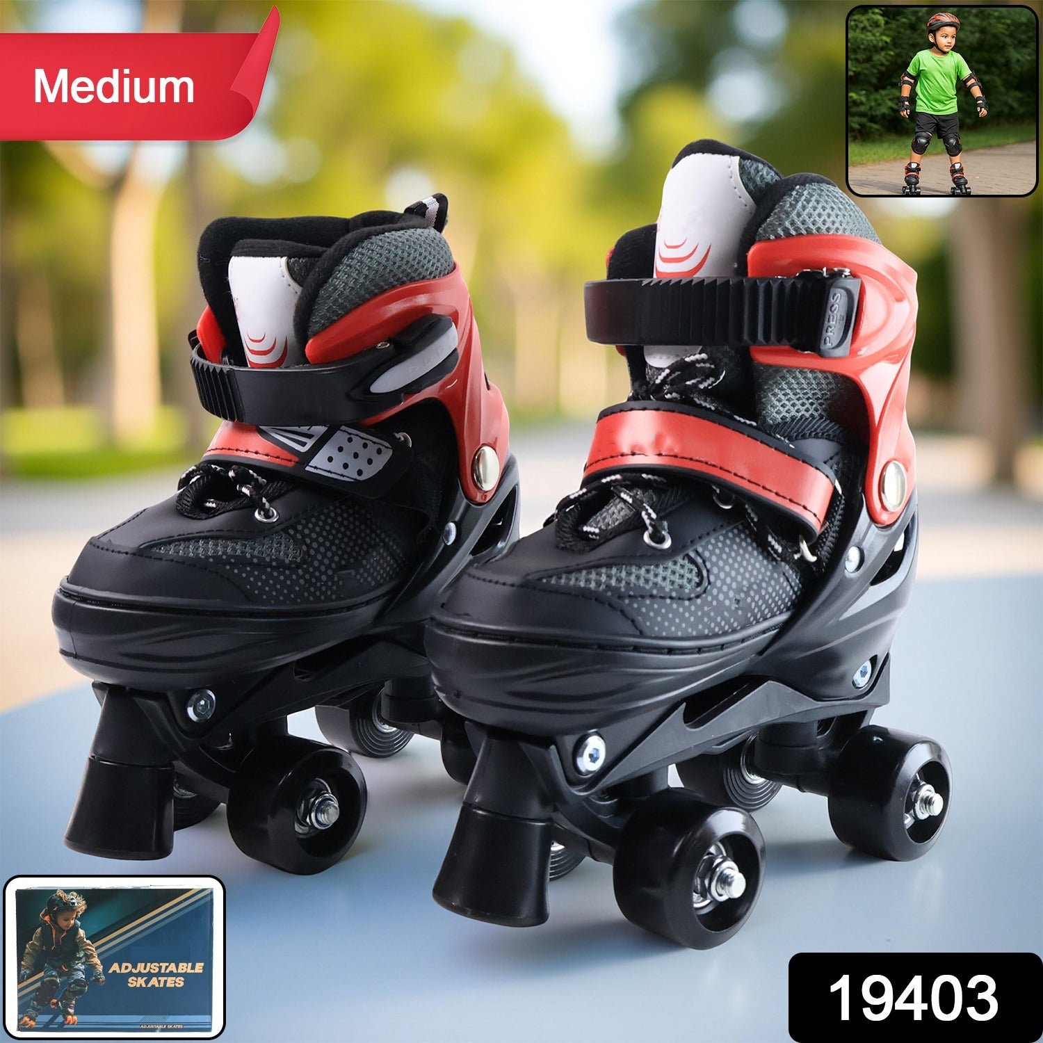 Adjustable Quad Roller Skates – Medium Size with Safety Features for Kids