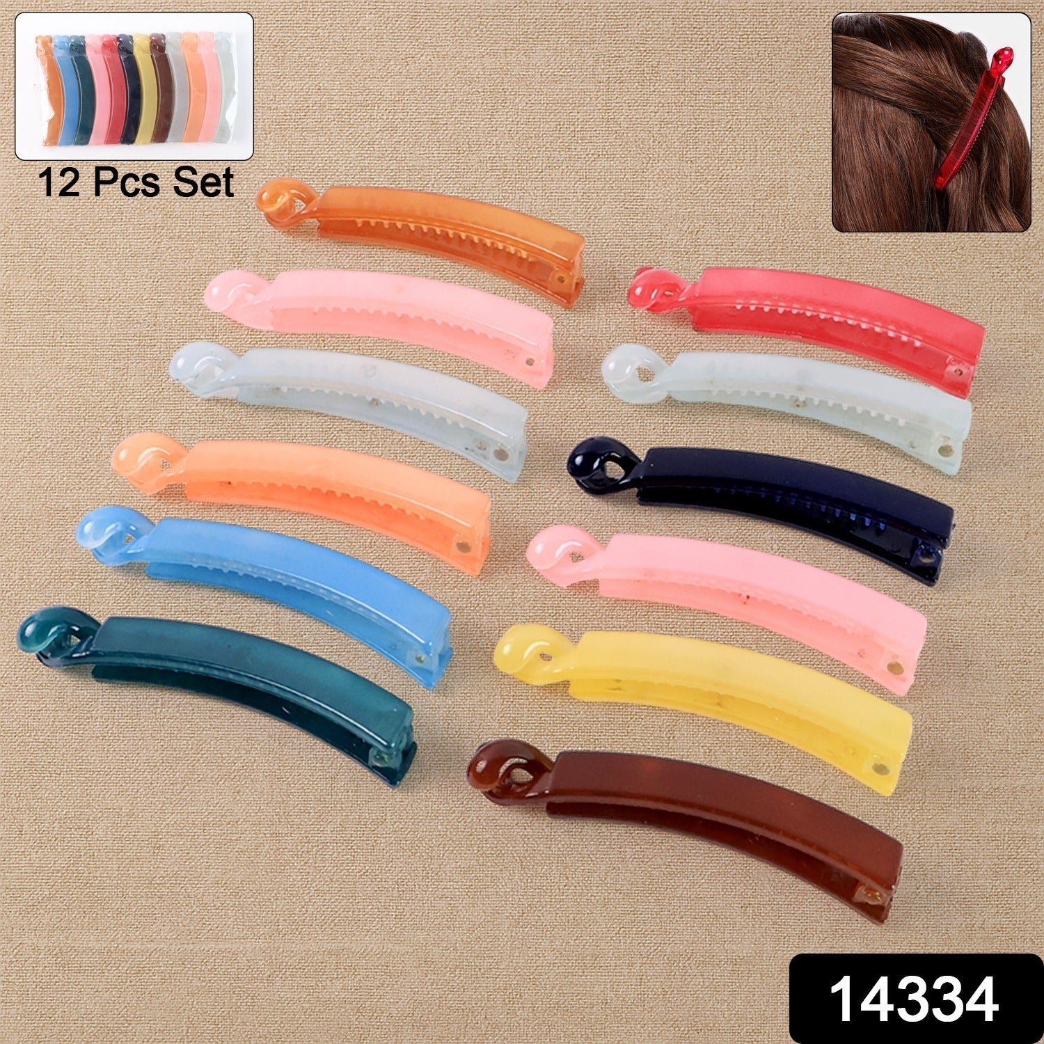 Banana Hair Clips Set – 12 Vibrant Multicolor Clips with Strong Grip
