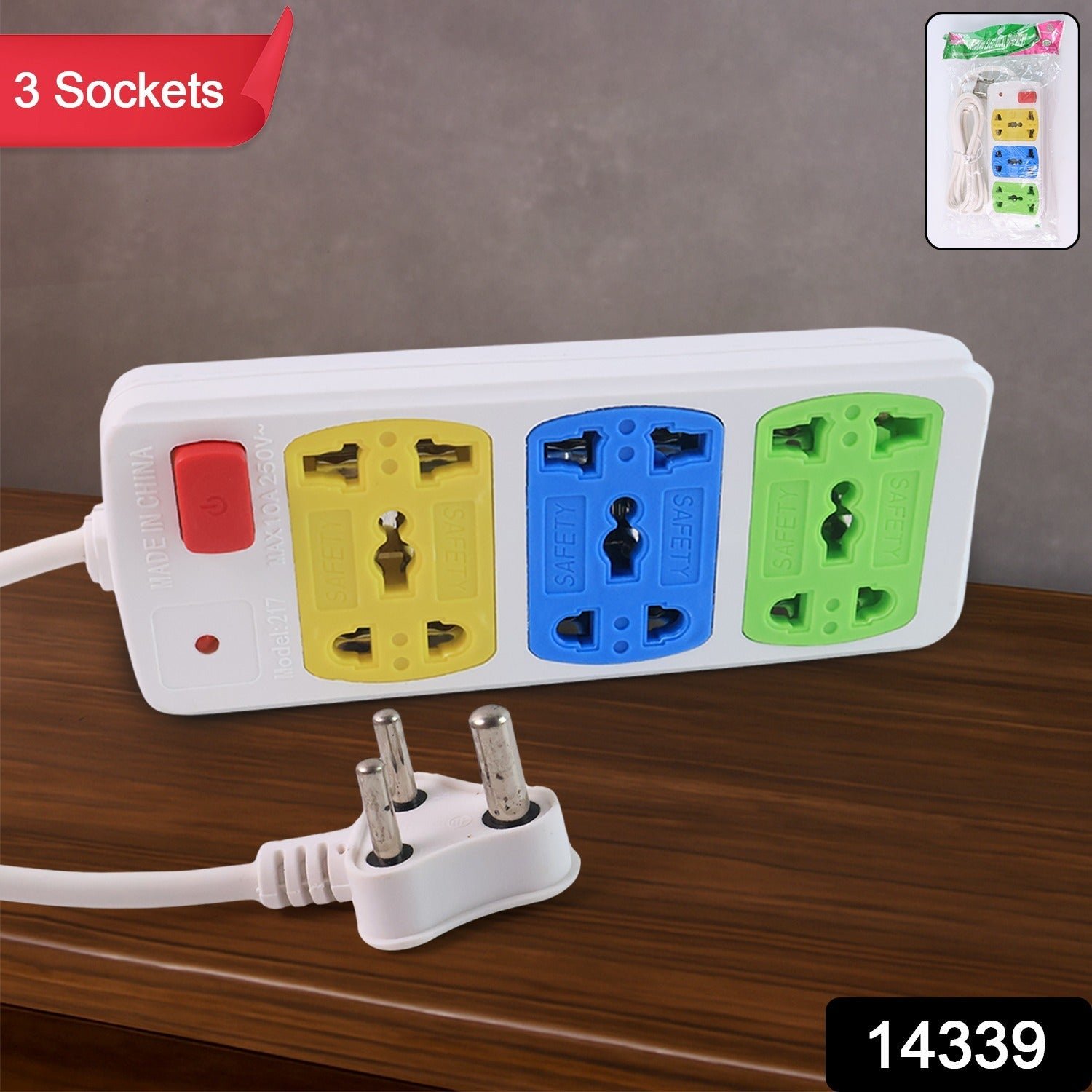 Universal 3-Socket Extension Board – Compact Power Strip with Safety
