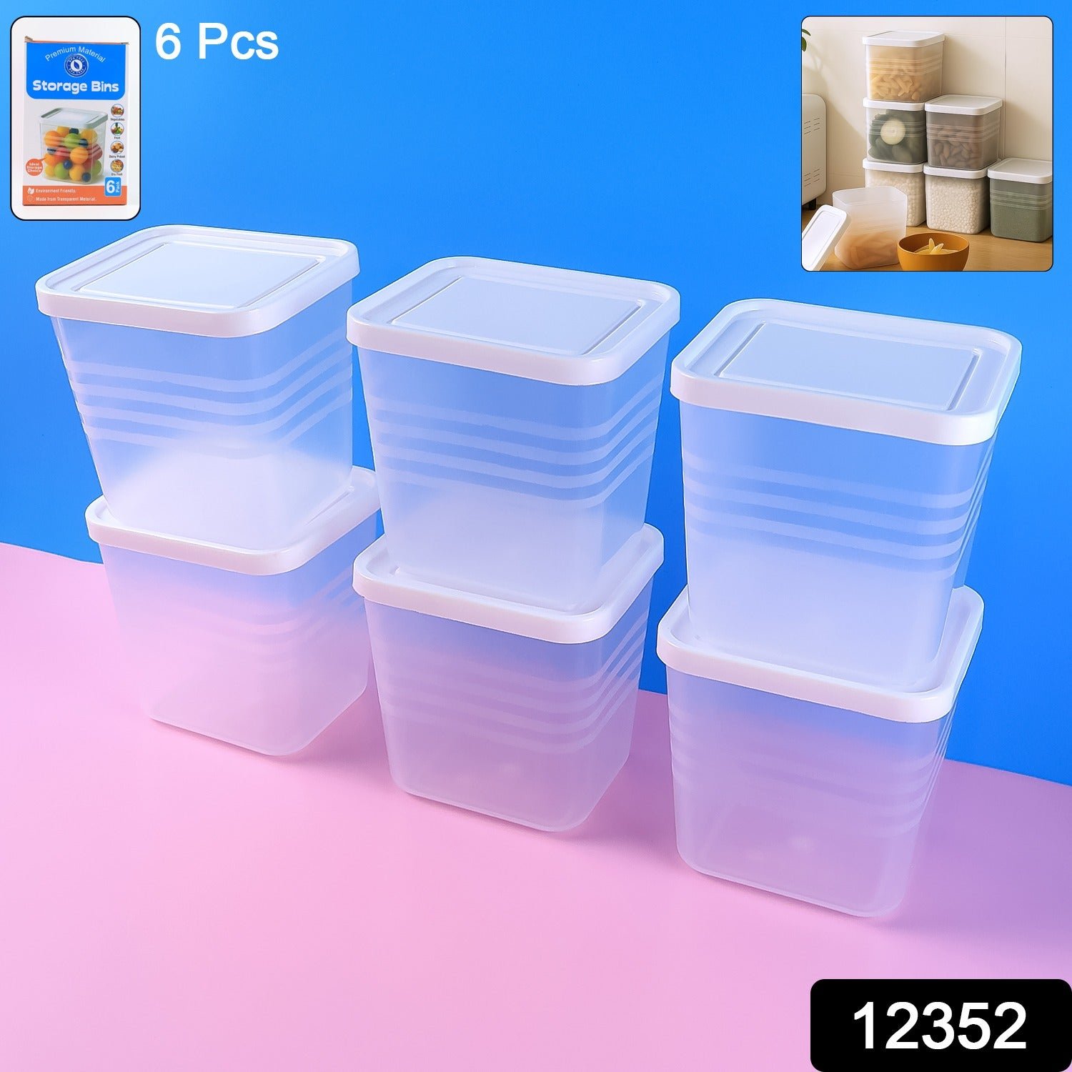 Airtight Square Plastic Food Storage Container Set – 6-Piece Clear Kit