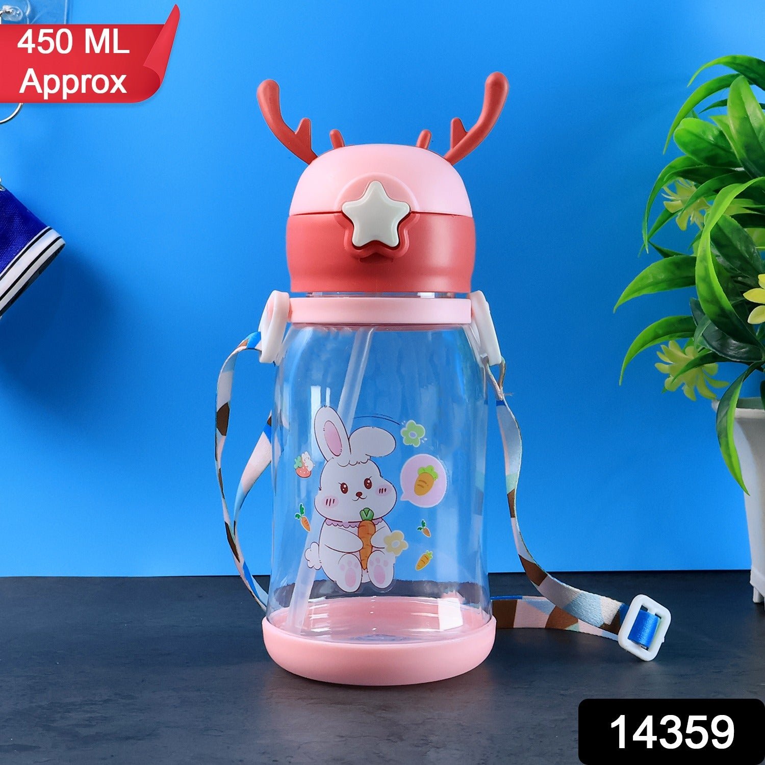 Kids Cartoon Water Bottle – Leakproof 450ml with Straw & Strap