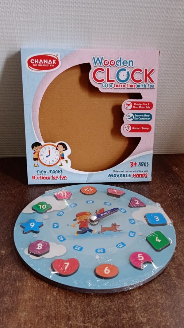 Wooden Educational Learning Clock Toy – Movable Hands & Shape Blocks