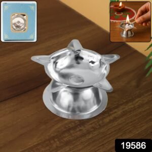 Stainless Steel Lotus Design Diya – Durable Traditional Puja Lamp