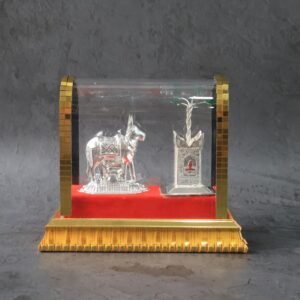 Kamdhenu Cow Idol Set – Silver-Plated Pooja Decor with Tulsi Plant