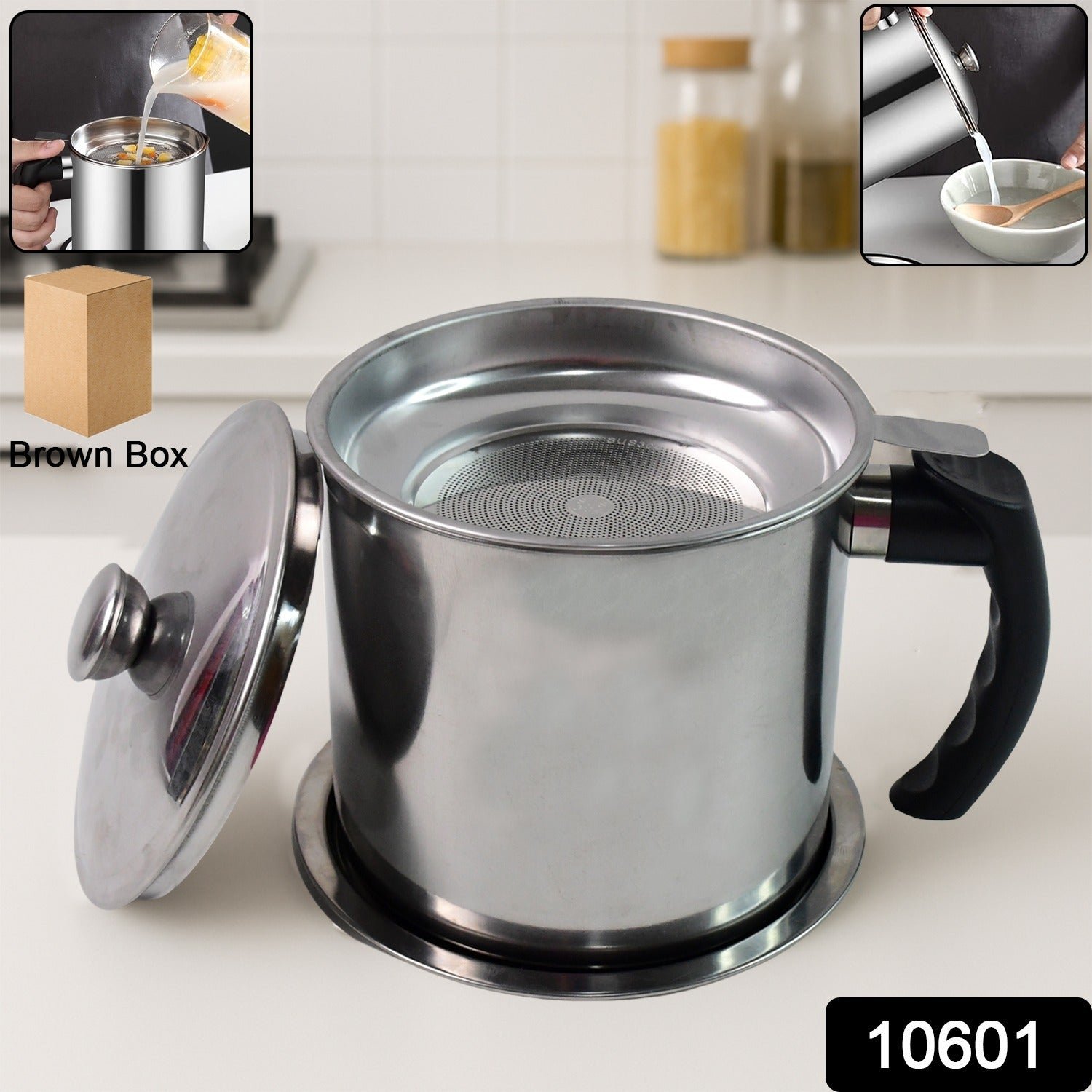 Oil Strainer Pot – Stainless Steel with Lid & Fine Mesh Filter