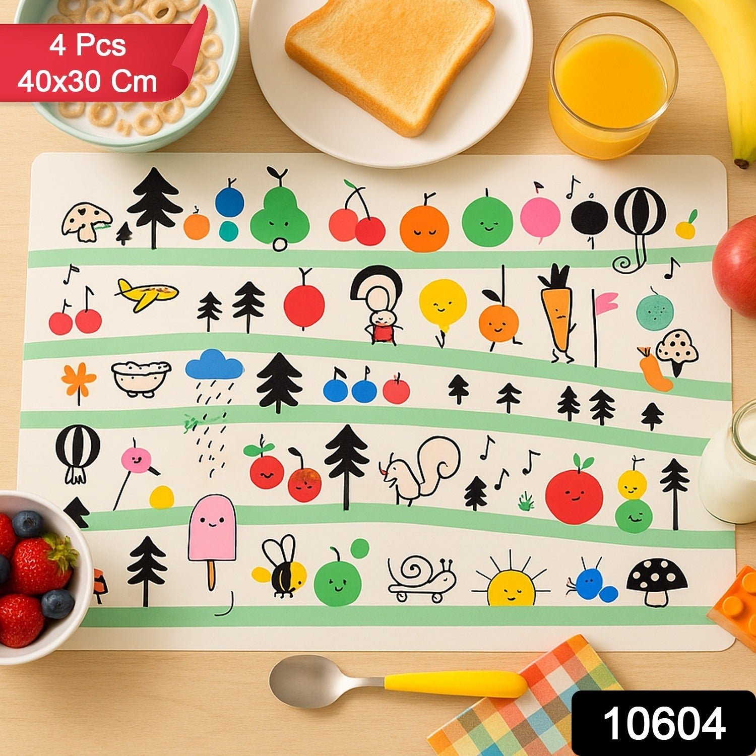 Kids Placemat Set – Colorful Cartoon Designs, Easy Clean