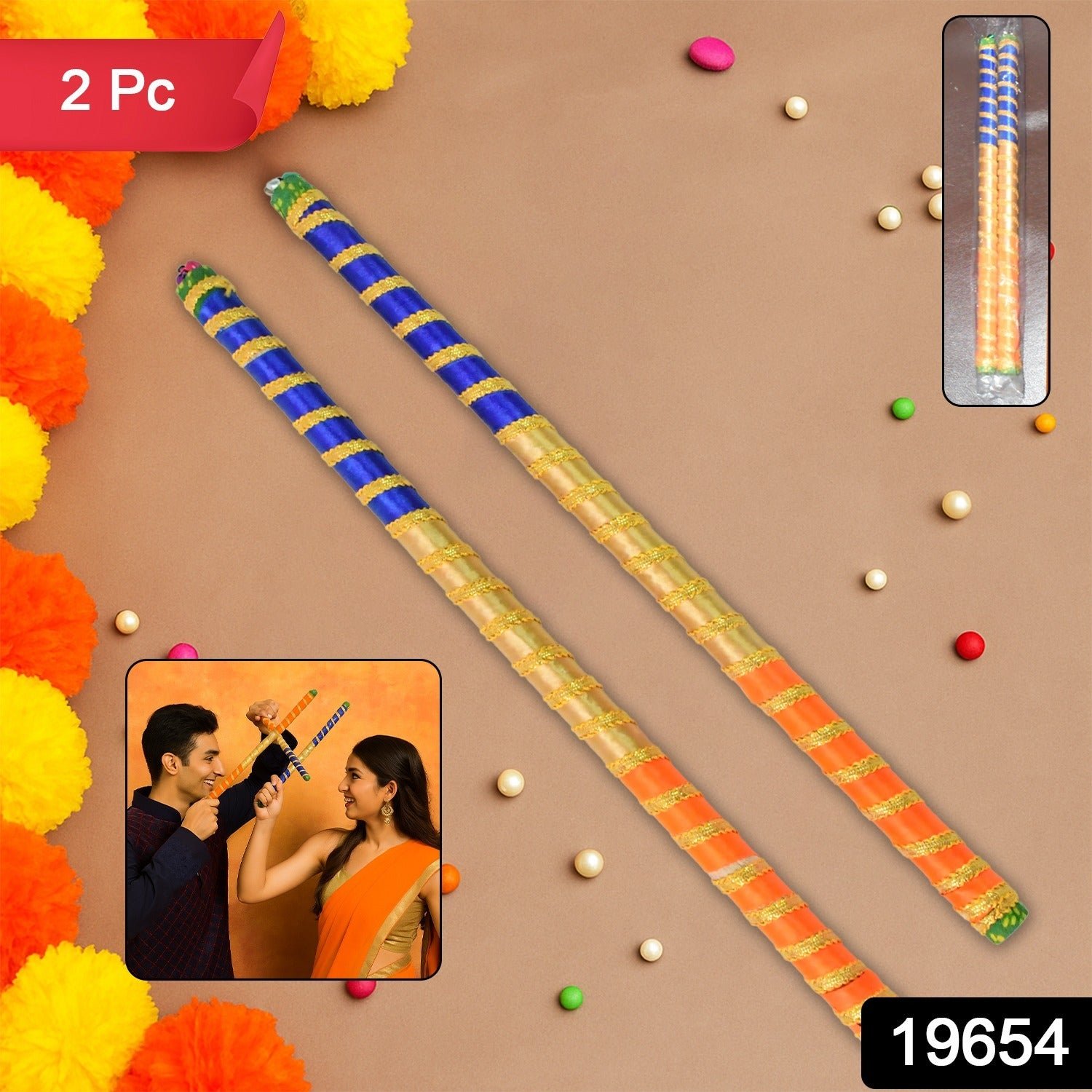 Decorative Dandiya Sticks – Colorful Pair for Navratri Garba