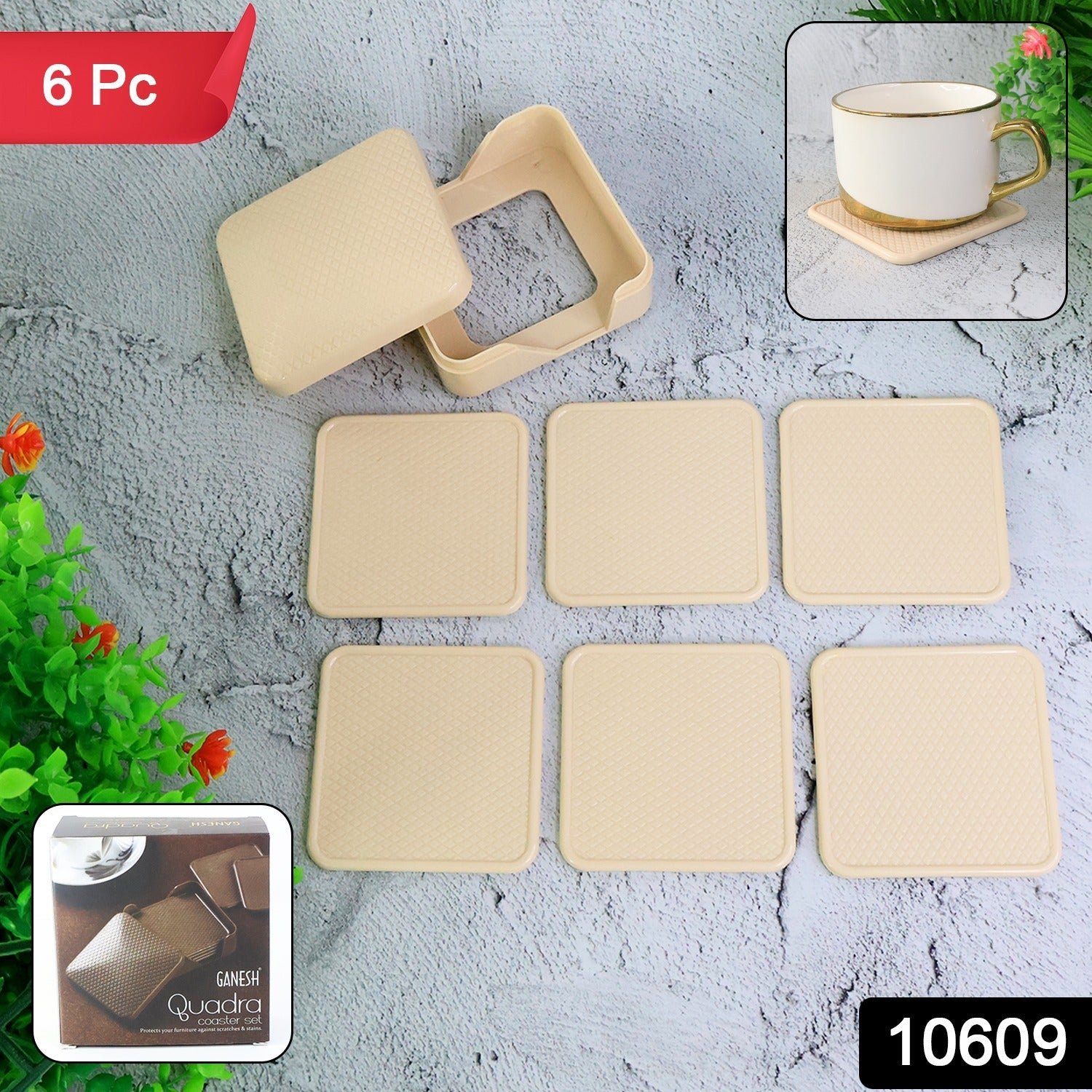 Ganesh Square Coasters Set – Heat-Resistant with Storage Box