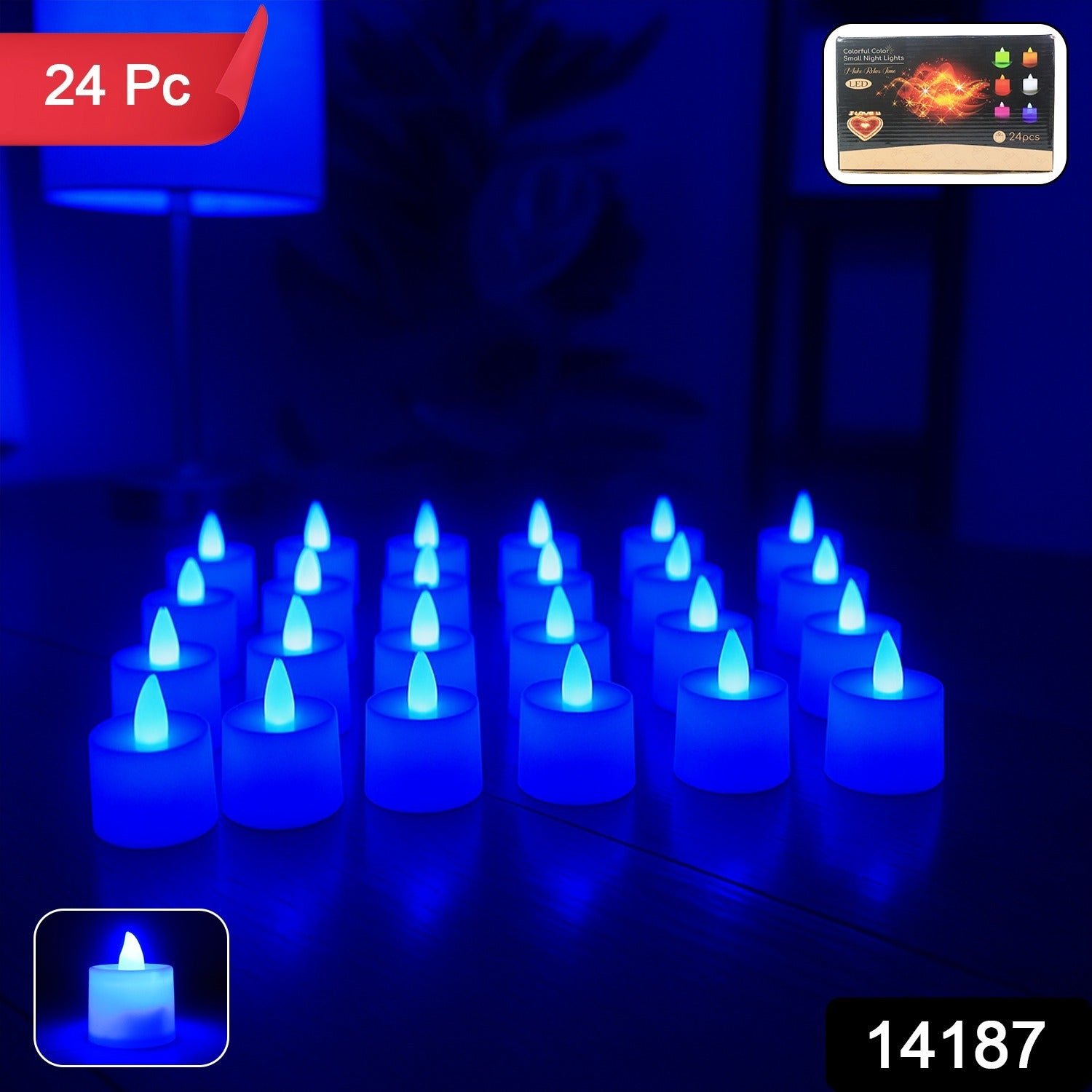 Blue LED Tea Light Candles – 24 Pc Flameless Decorative Lights