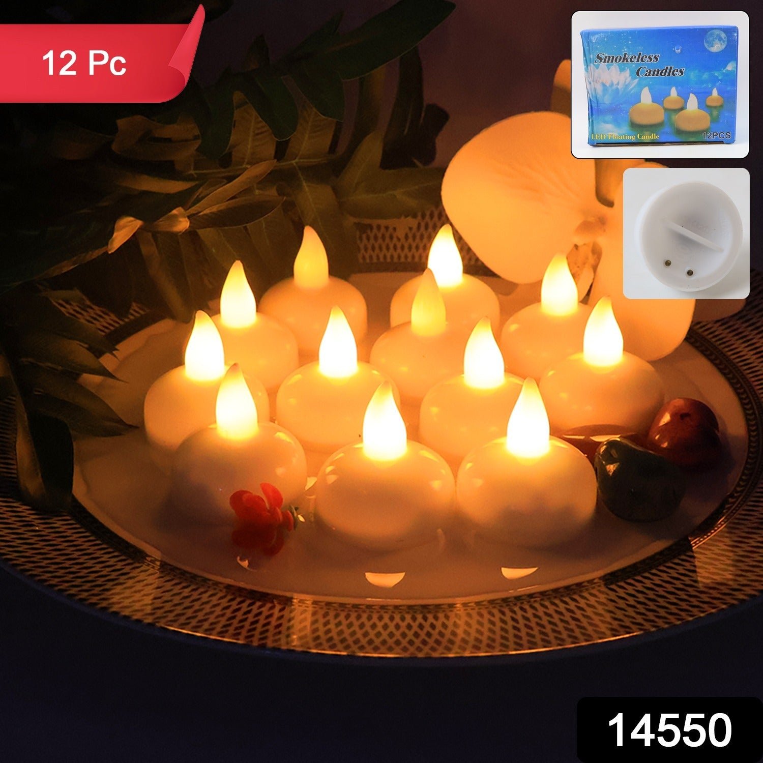 LED Floating Candles – Smokeless Lotus Set of 12 for Festive Decor