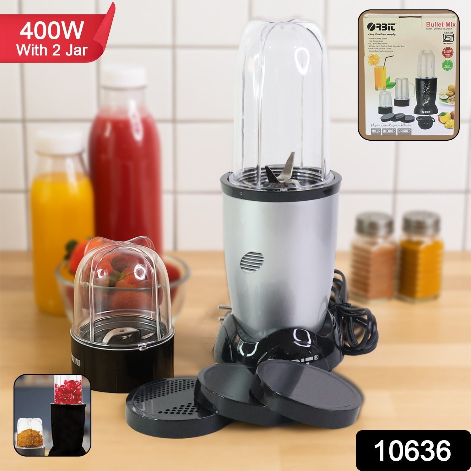 Orbit 400W Multi-Purpose Bullet Mixer – Compact Blender with Dual Jars