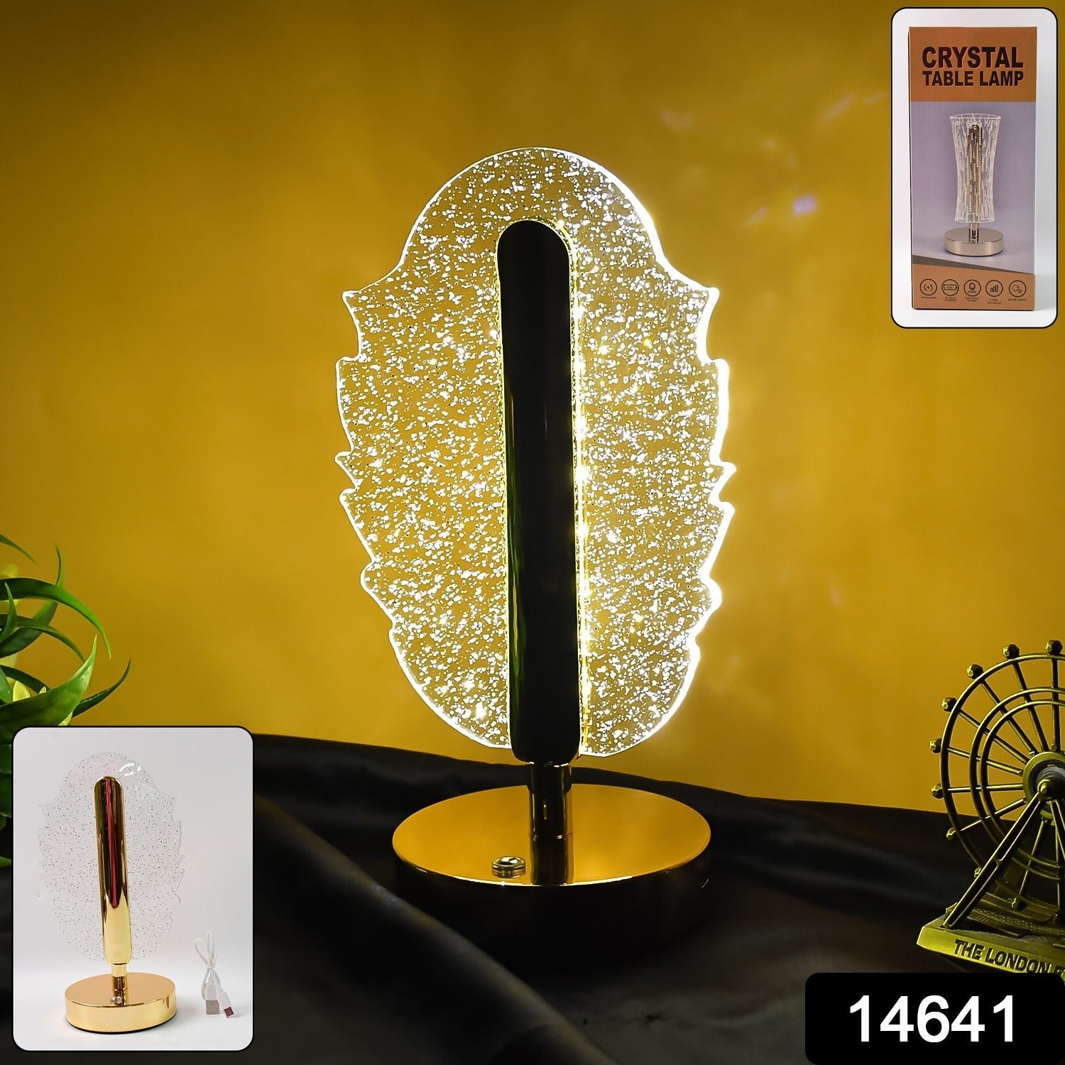 Feather Shape Crystal Table Lamp – Elegant USB Charging LED Light
