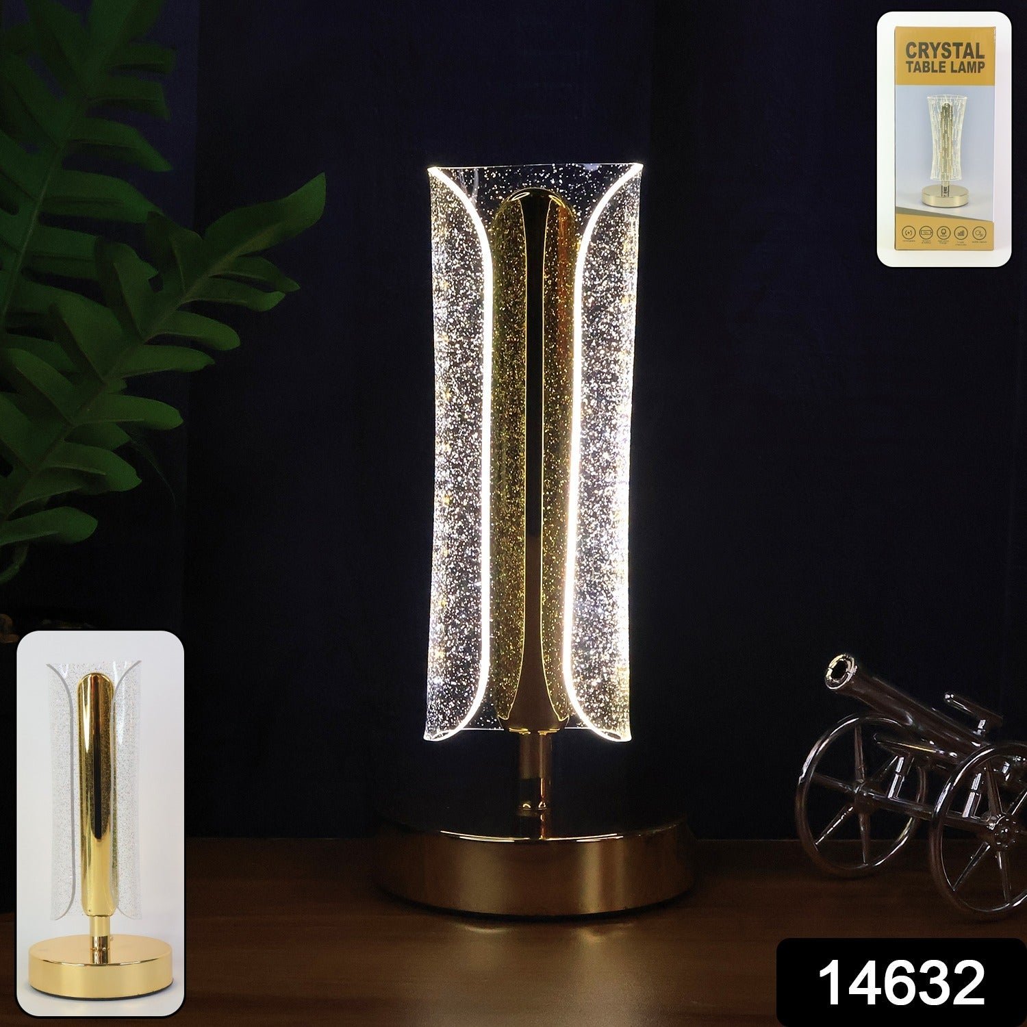 Crystal Table Lamp – Tall Cylindrical LED with USB Charging