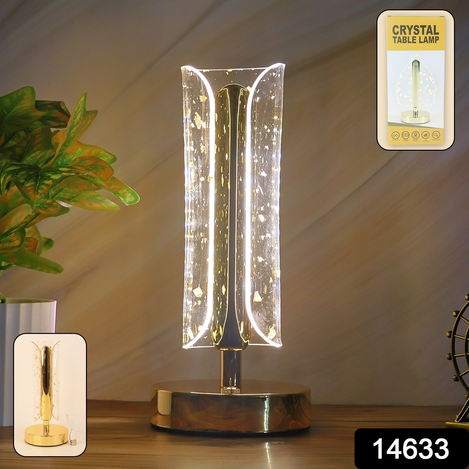 Crystal Table Lamp – Elegant LED Glow with Golden Base