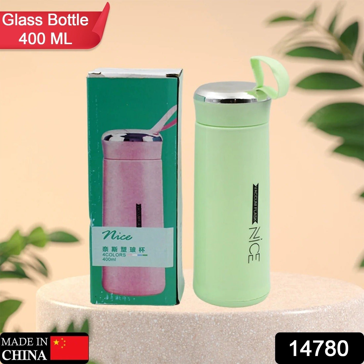 Glass Water Bottle 400ml – Leakproof, Thermal & BPA-Free