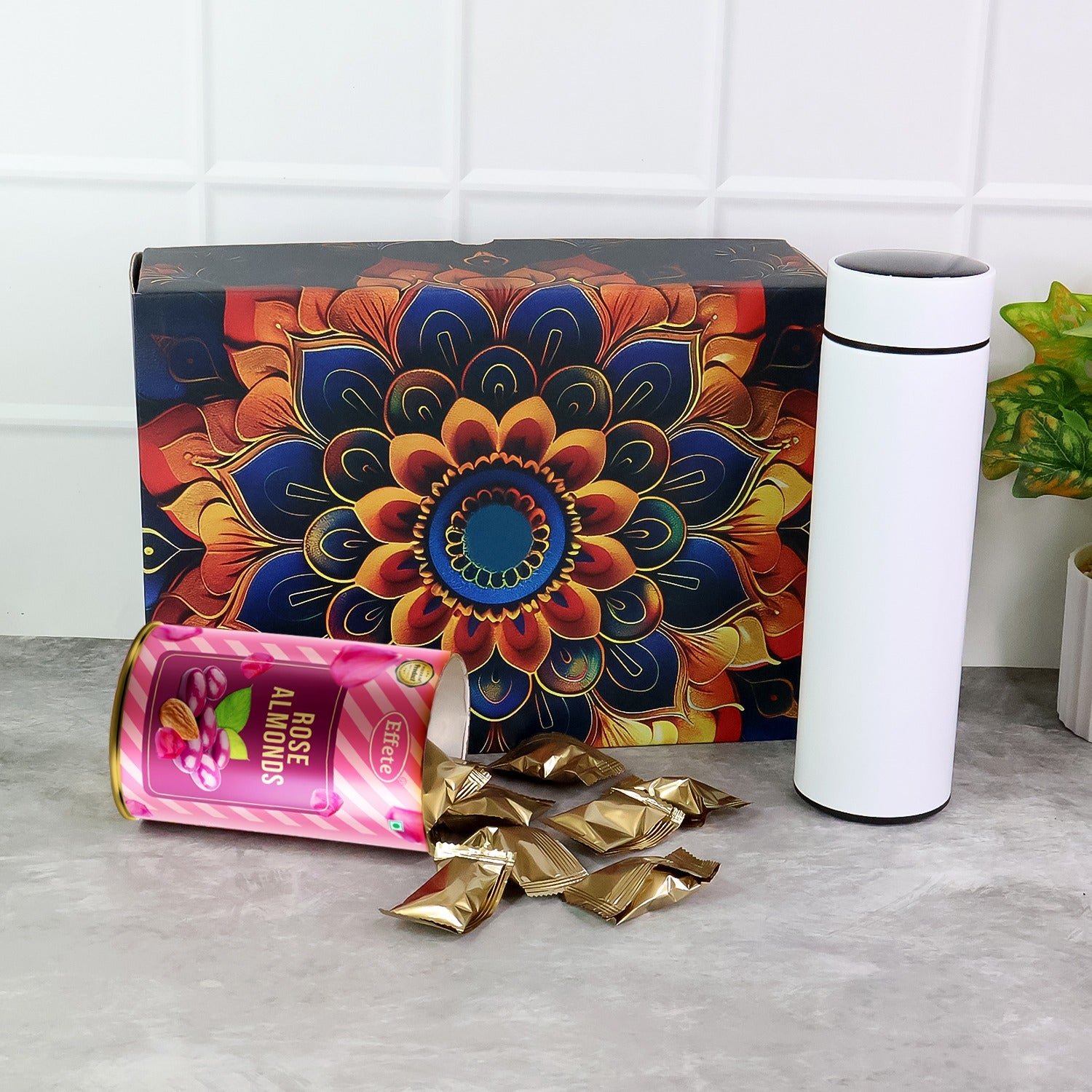 Rose Almonds Gift Hamper – Premium 2 Pc Set with Stainless Steel Bottle
