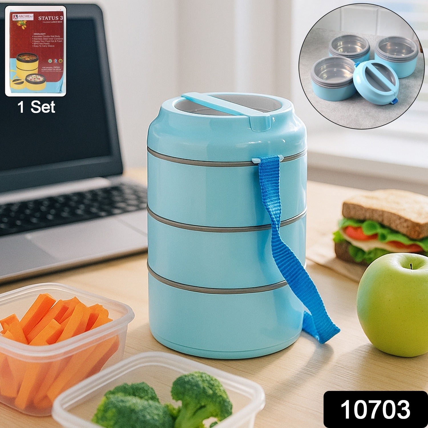 Insulated Lunch Box Set – 3 Layers with Leak-Proof Design & Handle