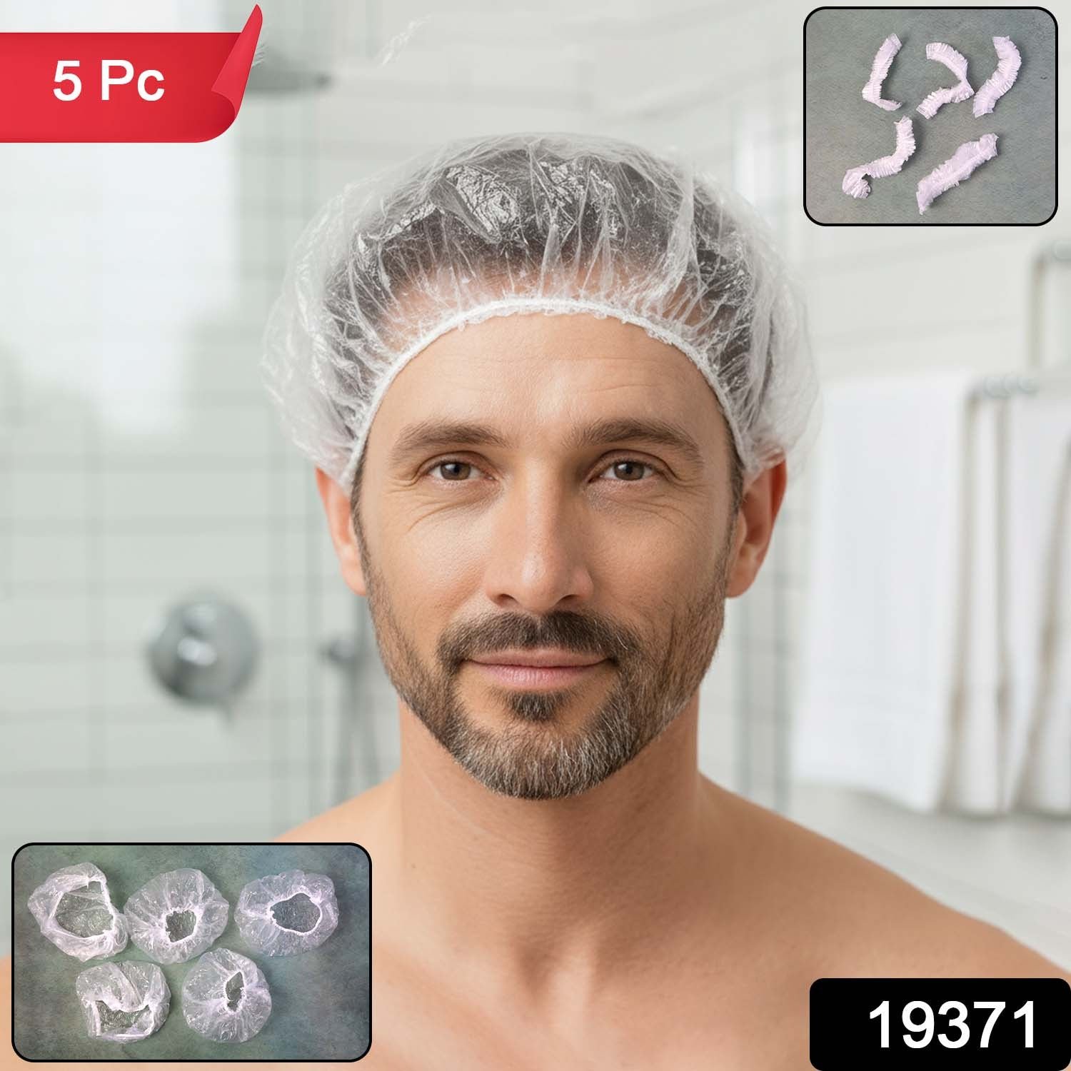 Men's Disposable Shower Caps – Waterproof Hair Protection Pack of 5